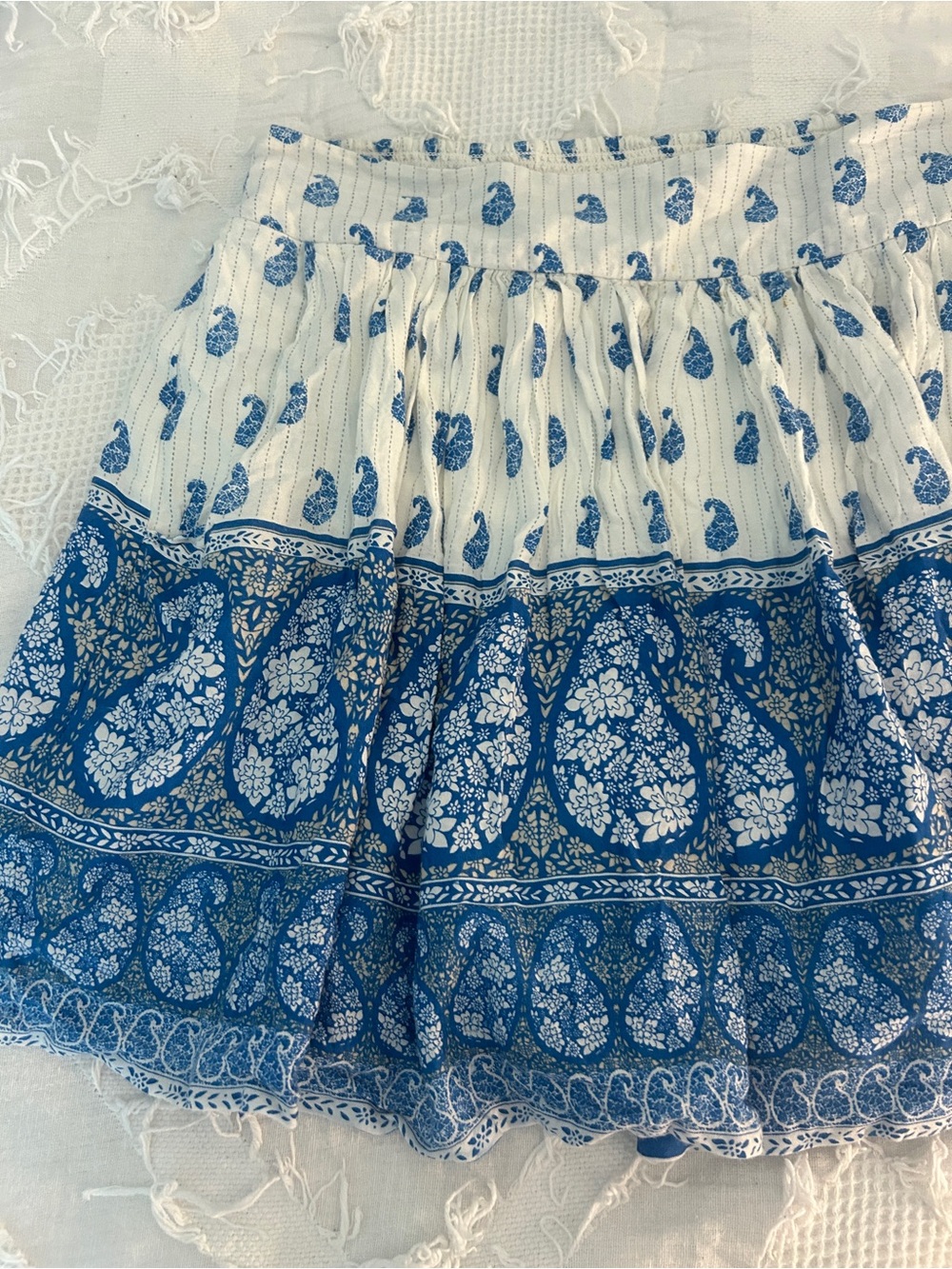 Japna Blue and White Paisley Tiered Skirt